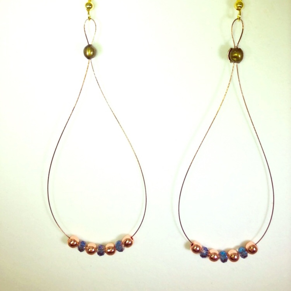 Star Crafts Rose Gold and Blue Crystal Earrings